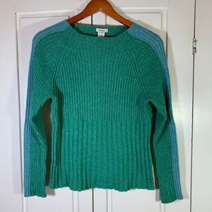 Sundance Ribbed Knit Sweater Green‎ Blue Raglan Sleeve Crew Neck Women's M Boho